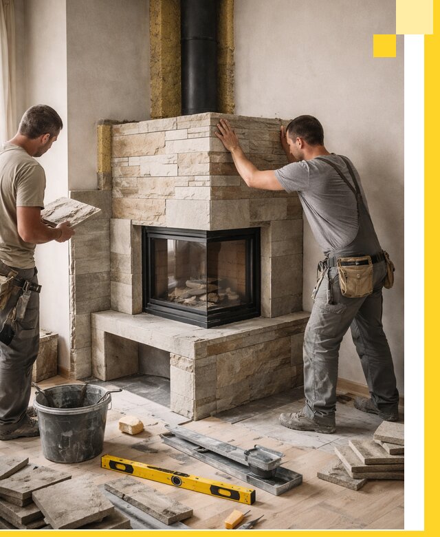 Угловые камины под ключ проект, монтаж и отделка в Инте