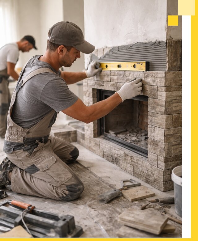 Облицовка каминов в Инте, монтаж и отделка натуральным камнем