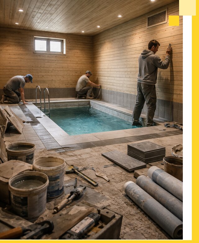 Строительство бани с бассейном и сауной под ключ в Инте