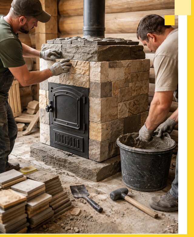 Облицовка банной печи под ключ в Инте: камень и плитка