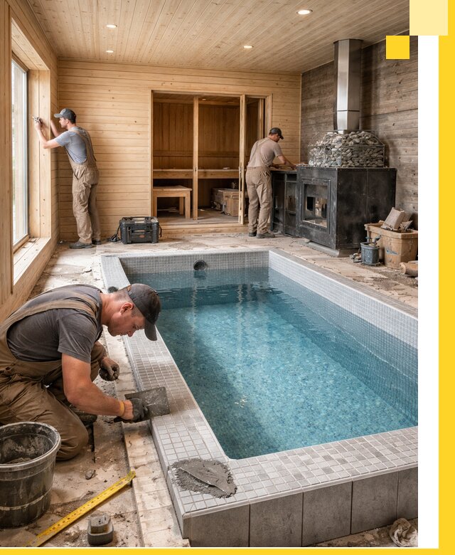 Проект бани с бассейном и сауной в Инте под ключ