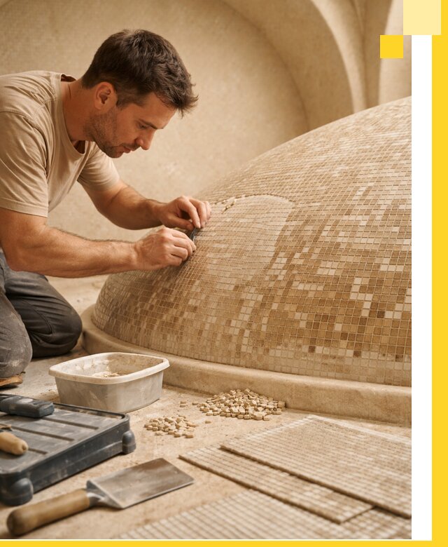 Профессиональная укладка мозаики для хамама под ключ в Инте